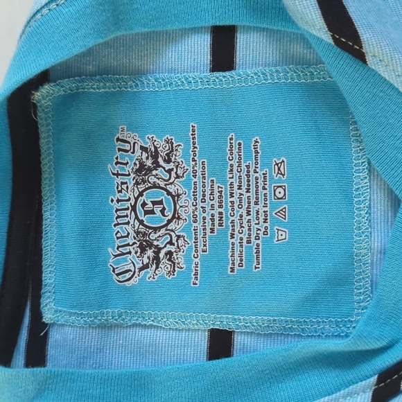 Blue Black Striped Men's Shirt Size Small V Neck Short Sleeve NWT - Picture 7 of 7